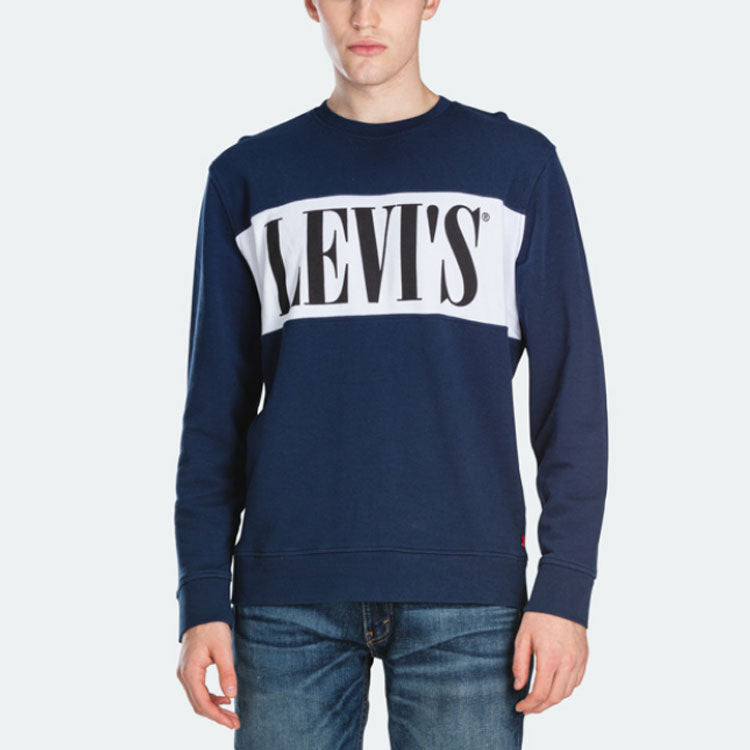 Men's Levis Casual Alphabet Logo Printing Round Neck Navy Blue 85648-0000
