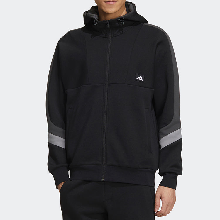 adidas Colorblock Athleisure Casual Sports Hooded Jacket Black GM4430
