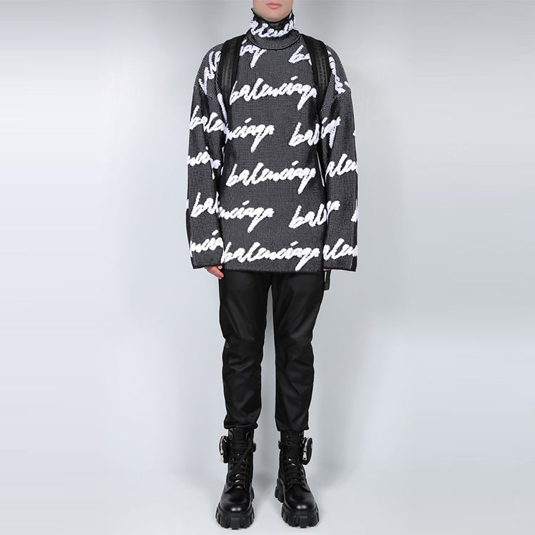 Balenciaga Scribble Logo Turtleneck Jersey Sweater 'Black' 625927T31801070