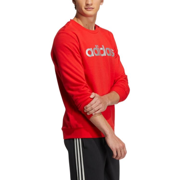 Men's adidas neo Chest Alphabet Logo Printing Round Neck Long Sleeves Red HD4692
