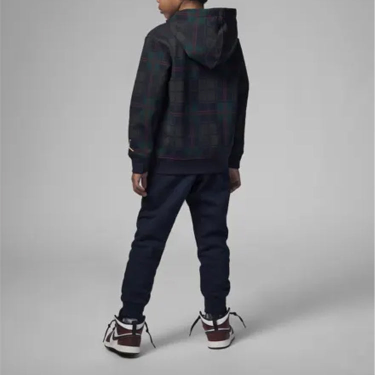 (GS) Air Jordan Plaid Po Hoodie Set 'Green' FB9442-451