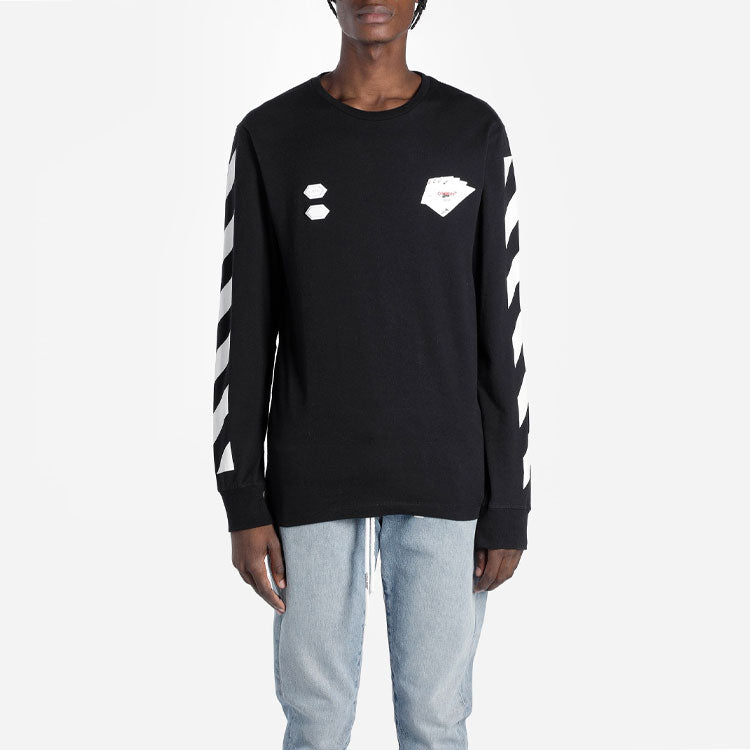 Off-White MENS Virgil Abloh Diag Hand Card Long Sleeve Tee Black OMAB001E191850111088