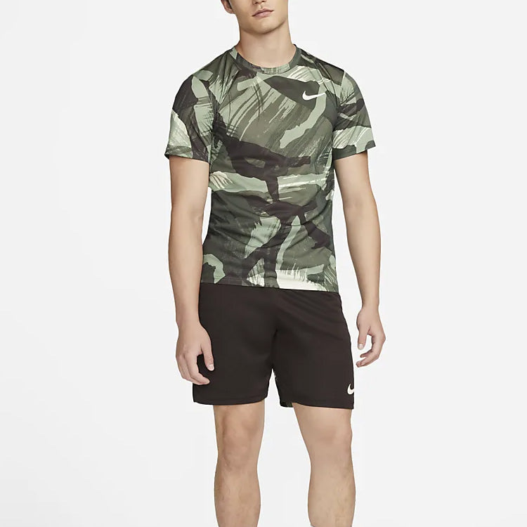 Men's Nike Dri-FIT Camouflage Logo Printing Casual Round Neck Short Sleeve Green T-Shirt DR7568-386