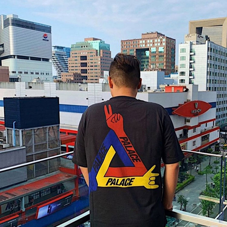Men's PALACE X Jean-Charles de Castelbajac Design Crossover Printing Short Sleeve Black P16TS150