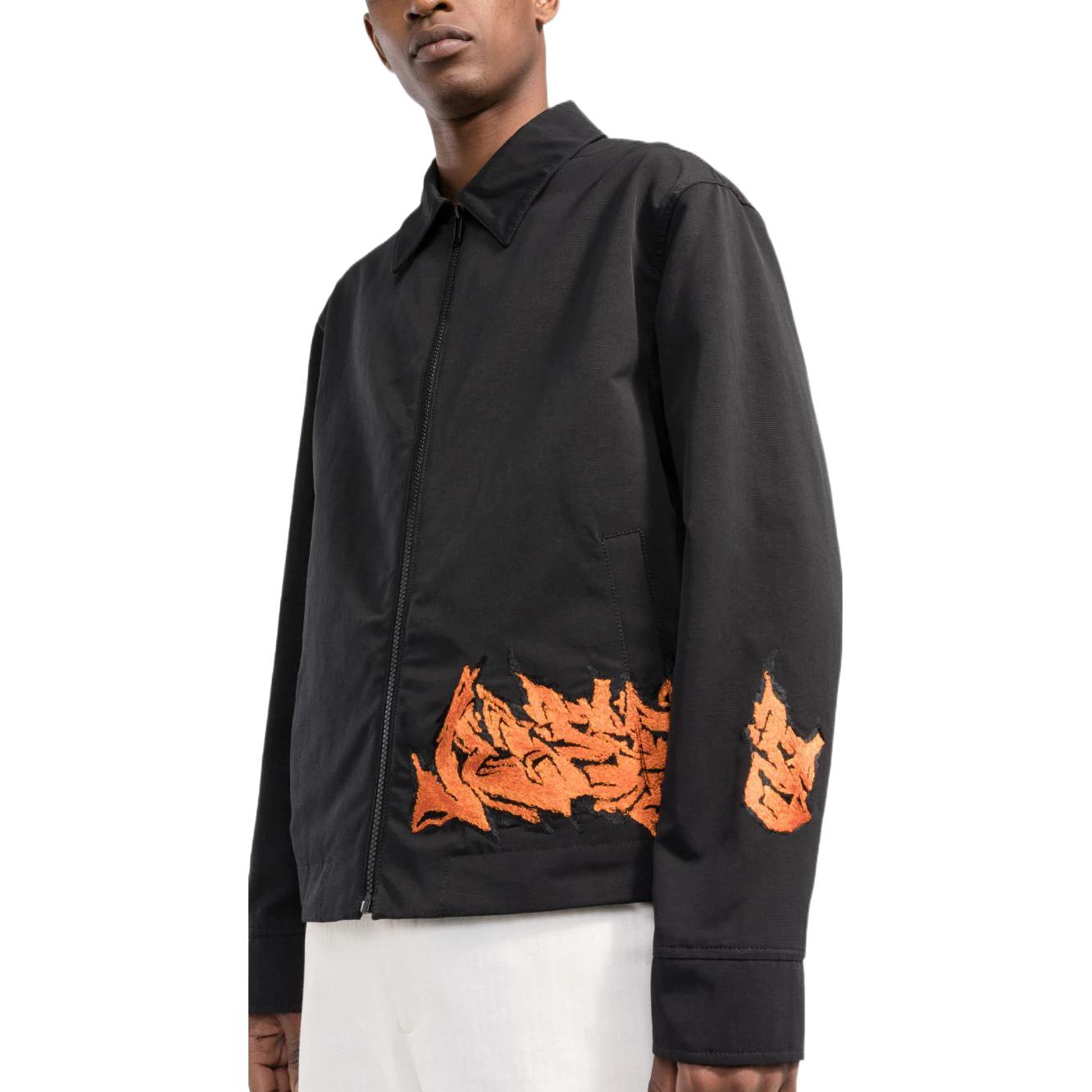 Men's Off-White Embroidered Pattern Zipper Black Jacket OMEA313S22FAB0011020