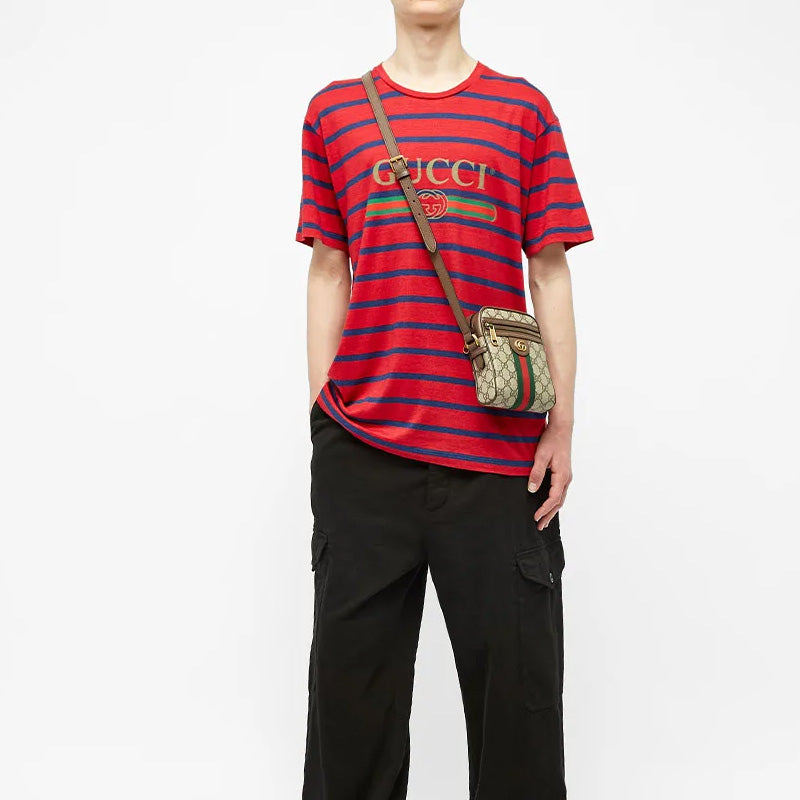 Gucci SS20 Mens Logo Red Blue Stripes Short Sleeve Tee 604177-XJB6W-6090