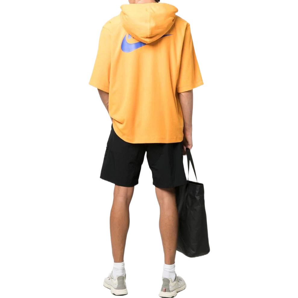 Men's Nike Alphabet Logo Printing Half Zipper Hooded Short Sleeve Yellow DM5062-886