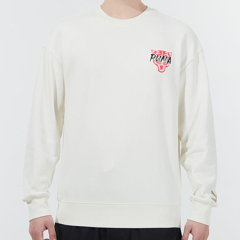 PUMA Funny Logo Sports Pullover Round Neck Creamy White 536574-93