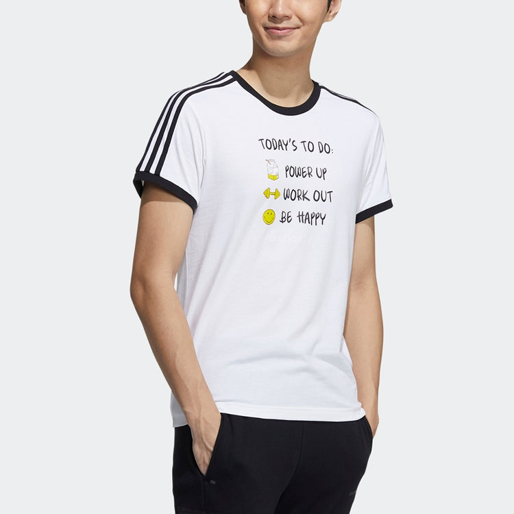 adidas neo W Smly Tee 3 Funny Printing Stripe Sports Short Sleeve White GP5790