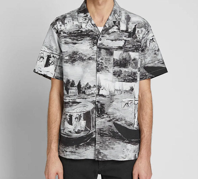 Off-White Small Casual Cotton Shirt Gray White OMGA049R19C100209908