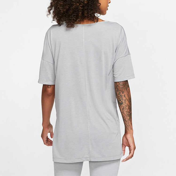 (WMNS) Nike Solid Color Round Neck Forked Short Sleeve Gray CJ9327-073