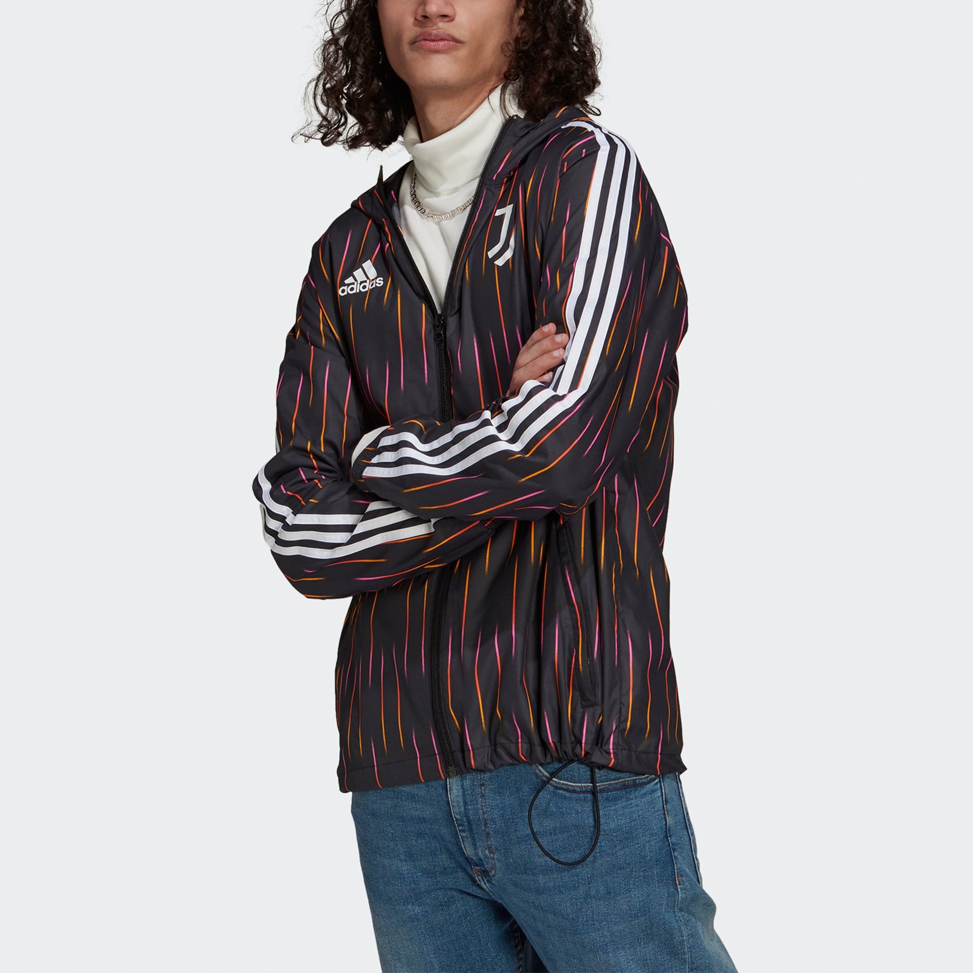 adidas Juve Windbreakr Juventus Soccer/Football Training Sports hooded Logo Jacket Black GR2901