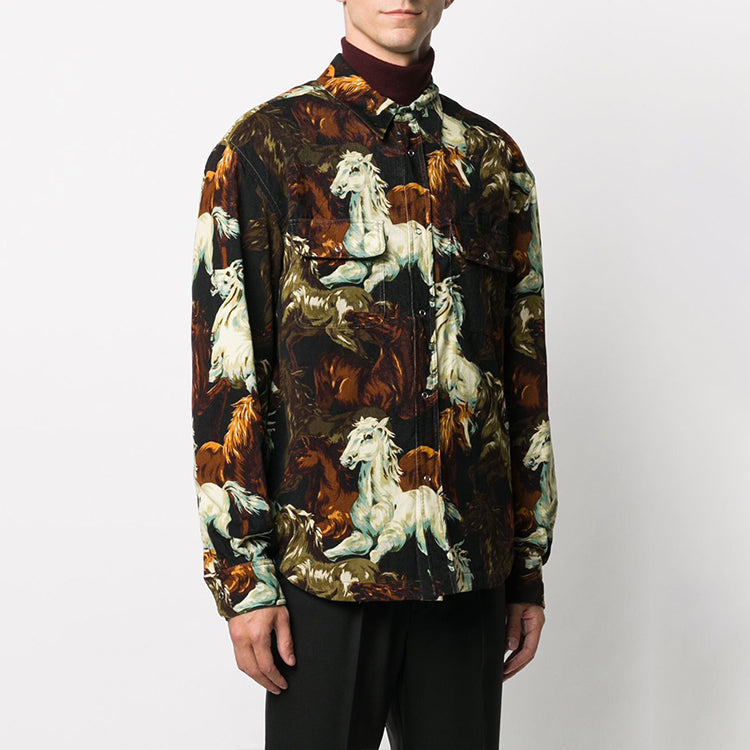 Men's KENZO FW20 Pattern Shirt Jacket Black Brown FA65CH5059PF-99