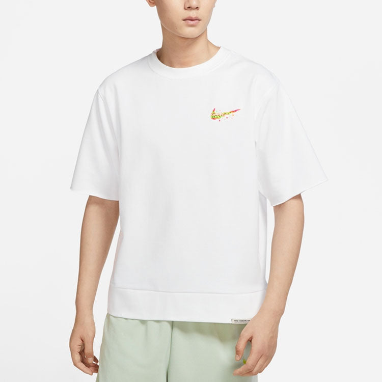 Nike Solid Color Cartoon Small Label Sports Training Round Neck Short Sleeve White DV3201-100