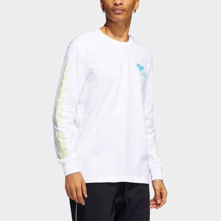 Men's adidas Alphabet Logo Printing Round Neck Long Sleeves Pullover White HC4461