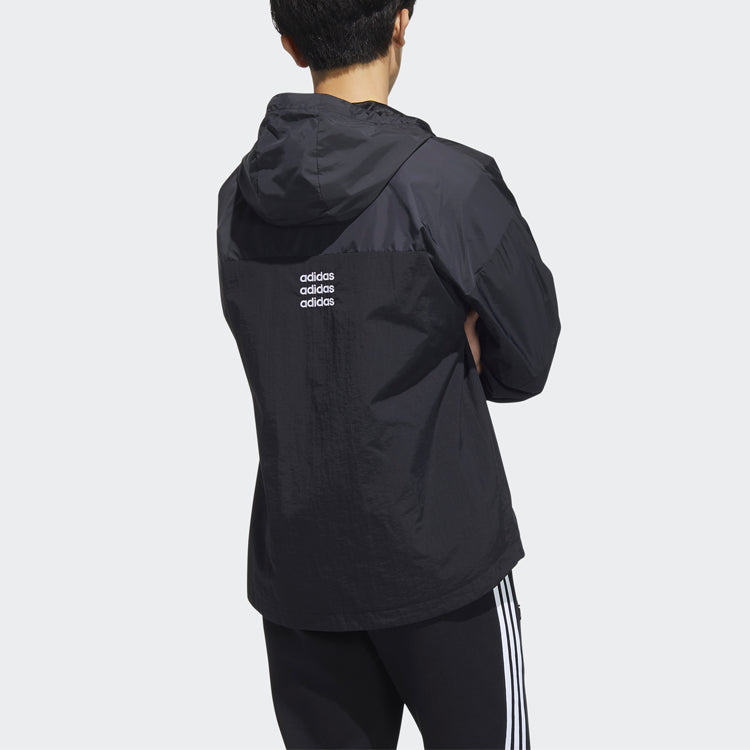 adidas Large Logo Contrast Color Stitching Athleisure Casual Sports Hooded Jacket Black HD4700