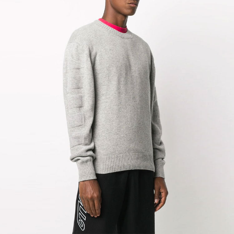 Men's Off-White Arrows Round Neck Pullover Long Sleeves Wool Sweater Loose Fit Gray OMHE061F20KNI0010900