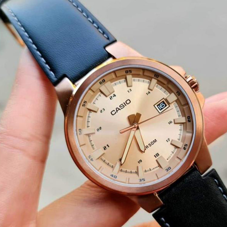 CASIO Male DRESS Japan / South Korea Fashion Sports Rose Gold Analog MTP-E173RL-5AVDF