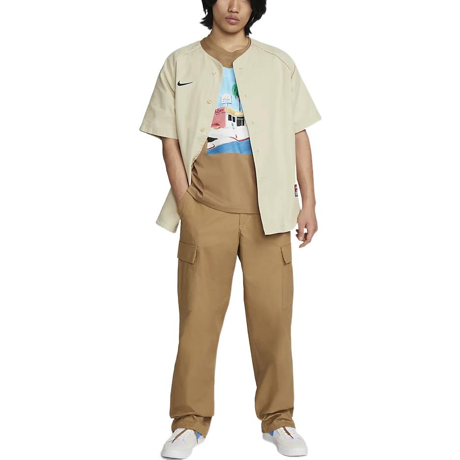 Nike SB Skateboard Cartoon landscape Pattern Skateboard Round Neck Short Sleeve Brown DR7766-258