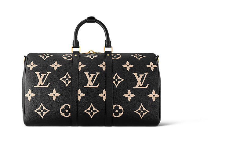 LOUIS VUITTON Keepall Bandouliere 45 Monogram Empreinte Leather 'Black Beige' M46670