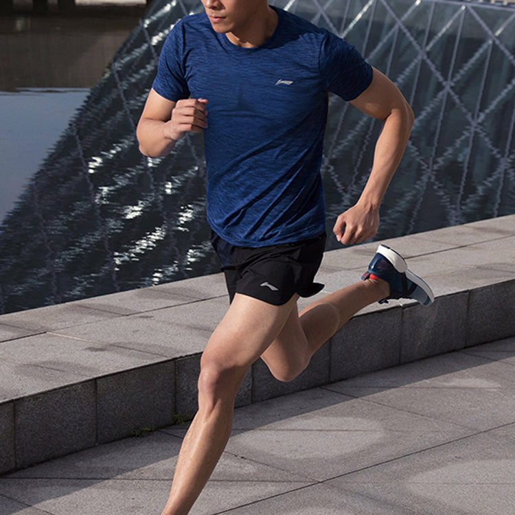 Li-Ning Running Series Quick Dry Breathable Round Neck Knit Short Sleeve Blue ATSP135-6