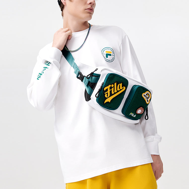 Men's FILA FUSION Back Alphabet Printing Loose Round Neck Long Sleeves White T11M122201F-WT