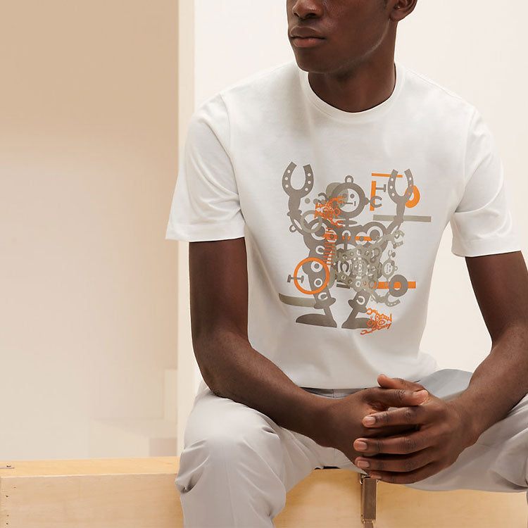 Men's HERMES Hello Mr Farrier Series Printing Round Neck Short Sleeve White H157861HA30