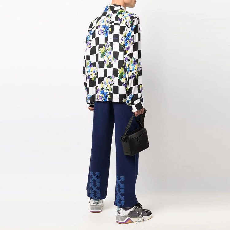 Men's Off-White Arrow Pattern Solid Color Sports Pants/Trousers/Joggers Loose Fit Navy Blue OMCH029F21FLE0014545