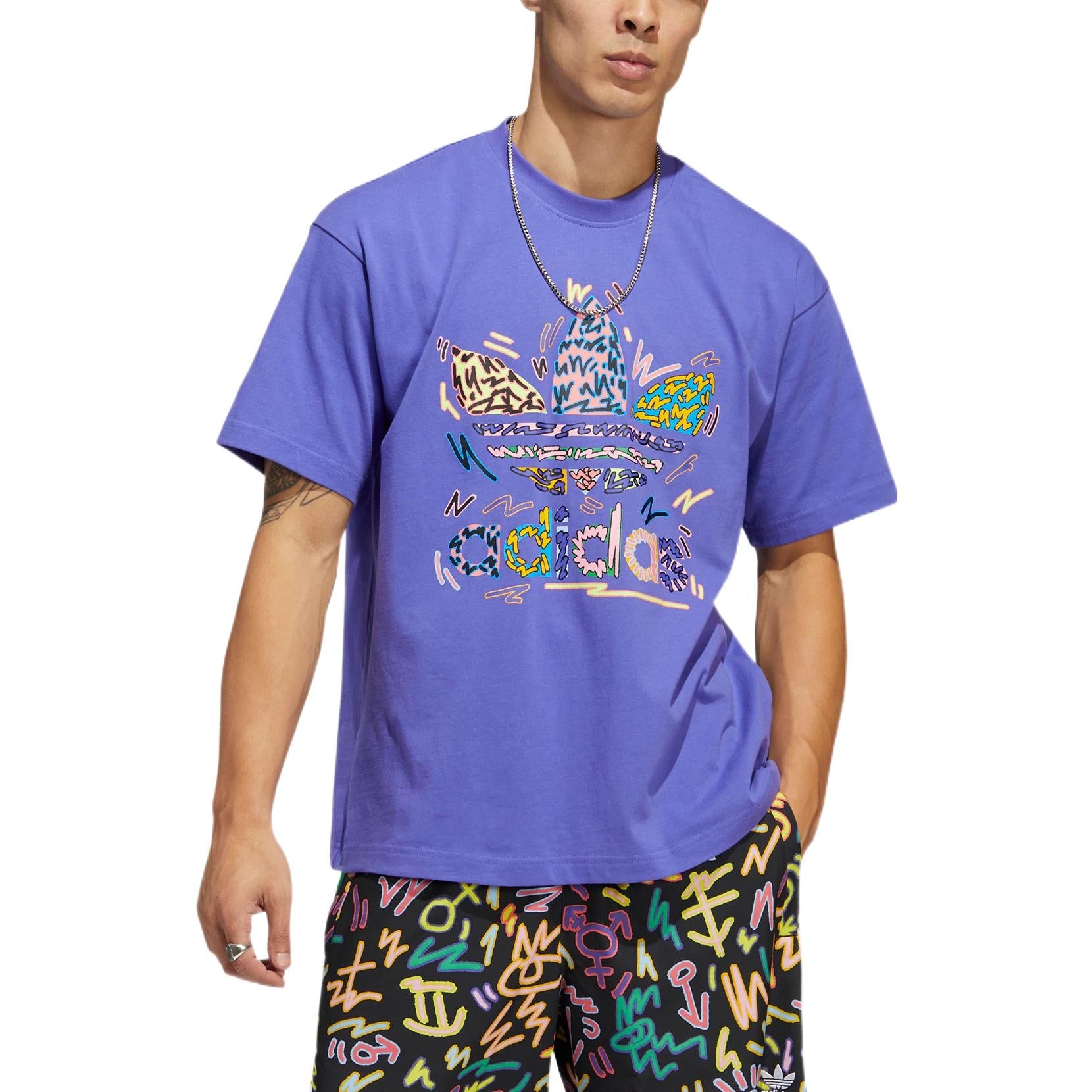 adidas originals Large Logo Alphabet Round Neck Casual Sports Short Sleeve Couple Style Purple HC3077