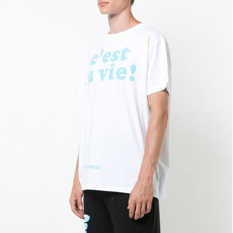 Off-White Blue Slogan Arrow Short Sleeve White OMAA002F171850750131