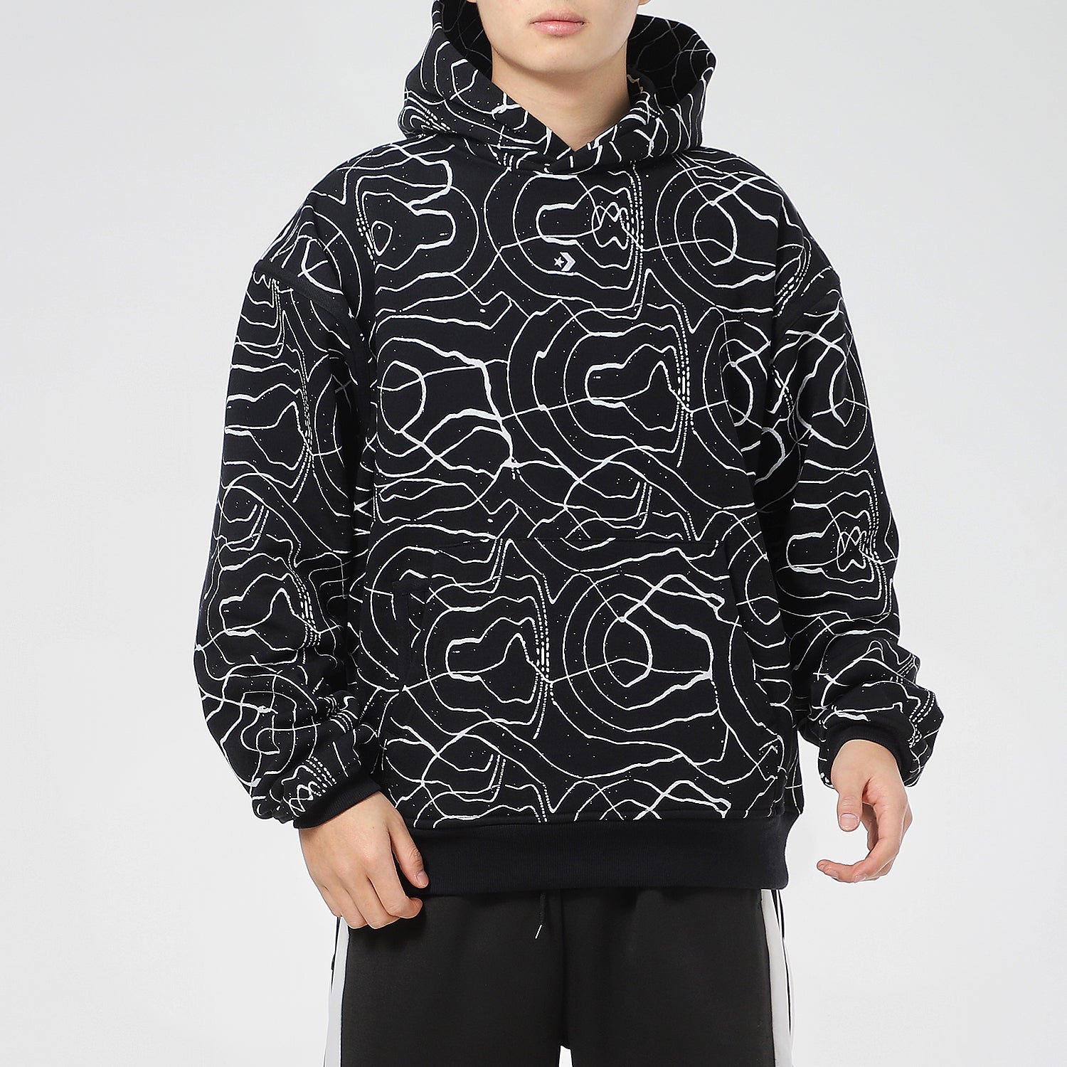Men's Converse Athleisure Casual Sports Splash Ink Printing Hooded Fleece Lined Pullover Full Print 10022229-A01