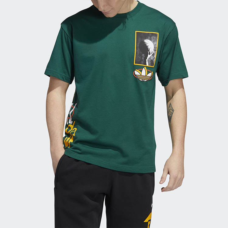 adidas originals Streetball Mult Printing Basketball Sports Round Neck Short Sleeve Green GD2132