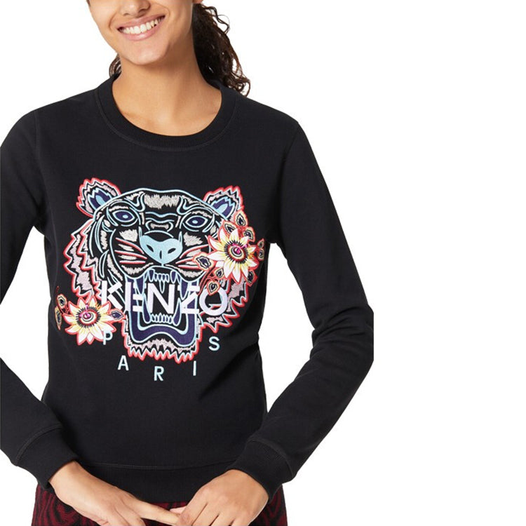 KENZO Multi-Color Embroidered Tiger Head Round Neck Long Sleeves Black F962SW7124XO-99