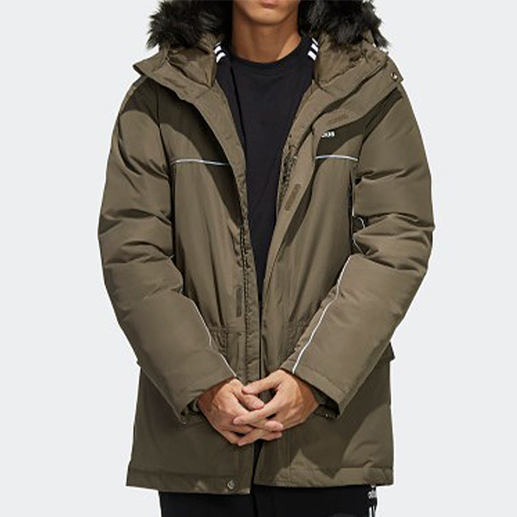 adidas originals Men's Leisure Sports Windproof Ultra Warm Hooded Down Jacket Brown FL1418