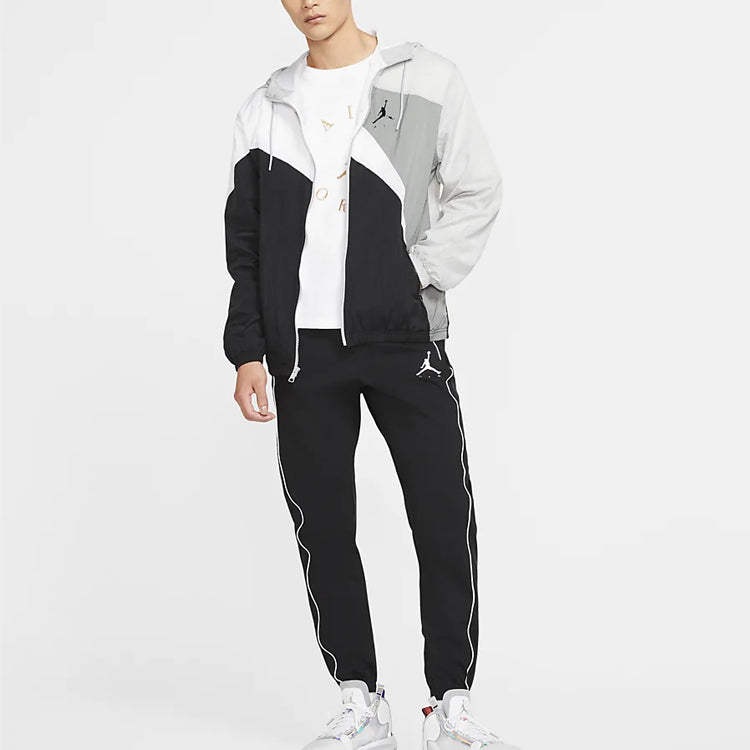 Air Jordan Jumpman Wave Asymmetric Logo Pattern Splicing Woven Jacket Black Gray CK6867-077