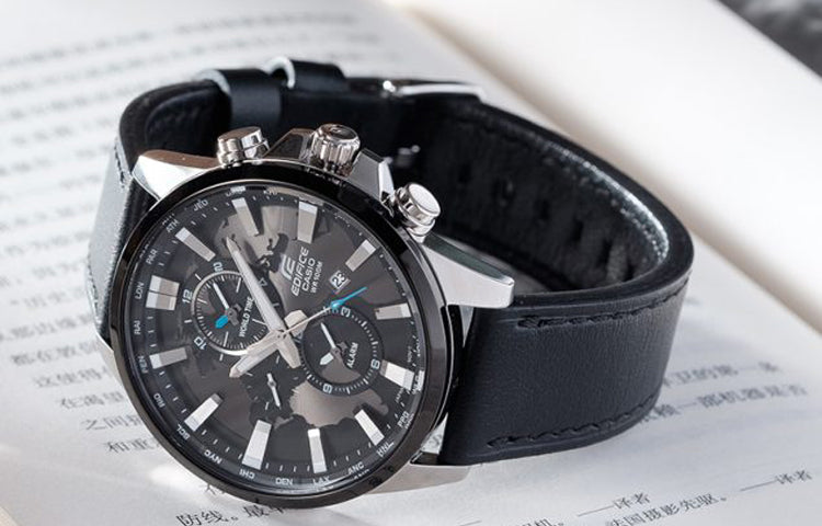 CASIO EDIFICE Waterproof Stainless Steel Strap Quartz Sapphire Crystal Solar Powered Mens Black Analog EFR-303L-1A