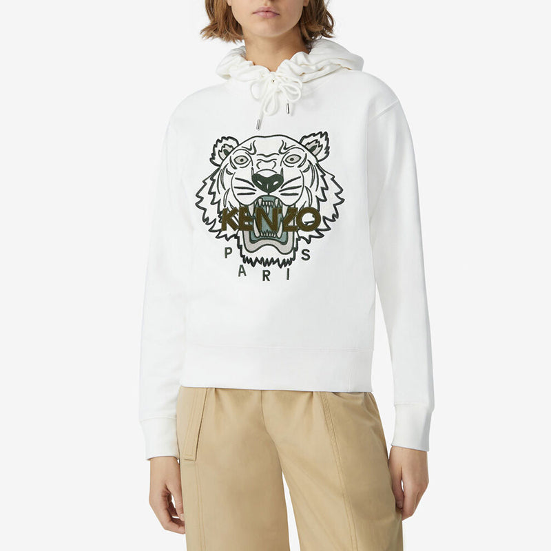 (WMNS) KENZO SS21 Tiger Head Embroidered Hoodie White FB52SW8714XA-01B