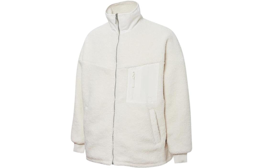 PUMA Mmq lamb's wool Reversible Stand Collar Jacket Couple Style White 534744-65