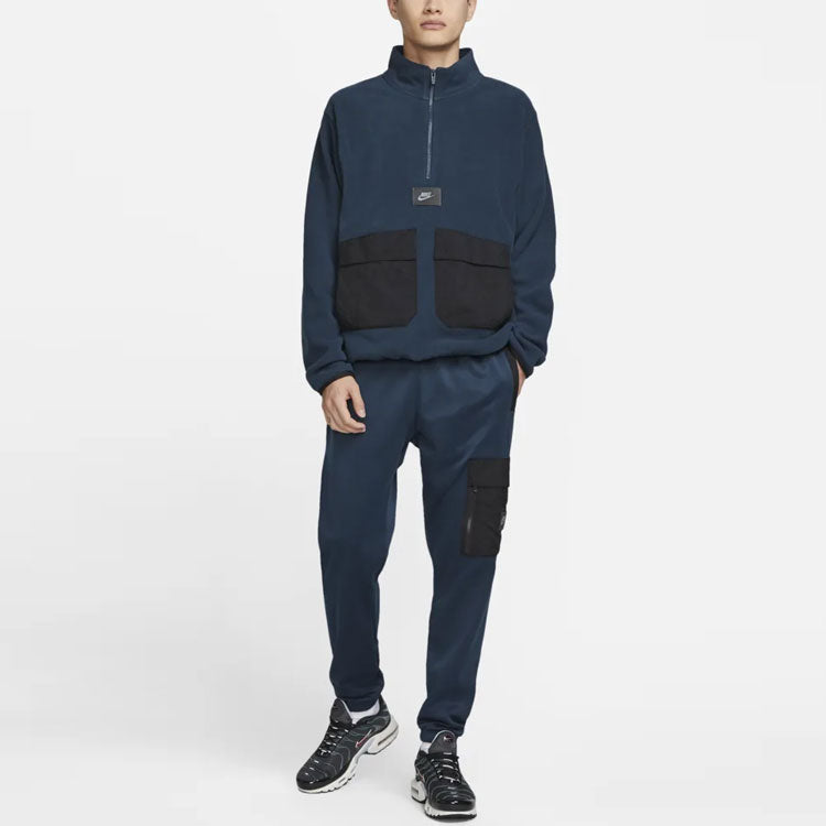 Men's Nike Sportswear Therma-FIT Logo Label Suede Half Zipper Stand Collar Jacket Blue DO2638-454