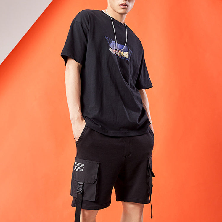 Li-Ning Printing Loose Round Neck Sports Short Sleeve Black AHSQ561-3