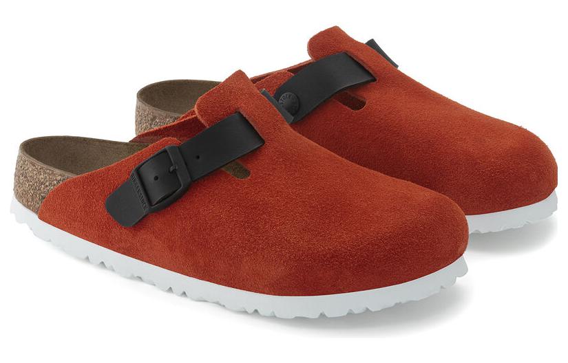 Birkenstock Boston Suede Leather/Birko-Flor Narrow Fit 'Tomato/Black' 1025971