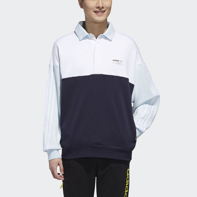 Men's adidas neo Colorblock Casual Polo Sports Ink Blue GQ2168