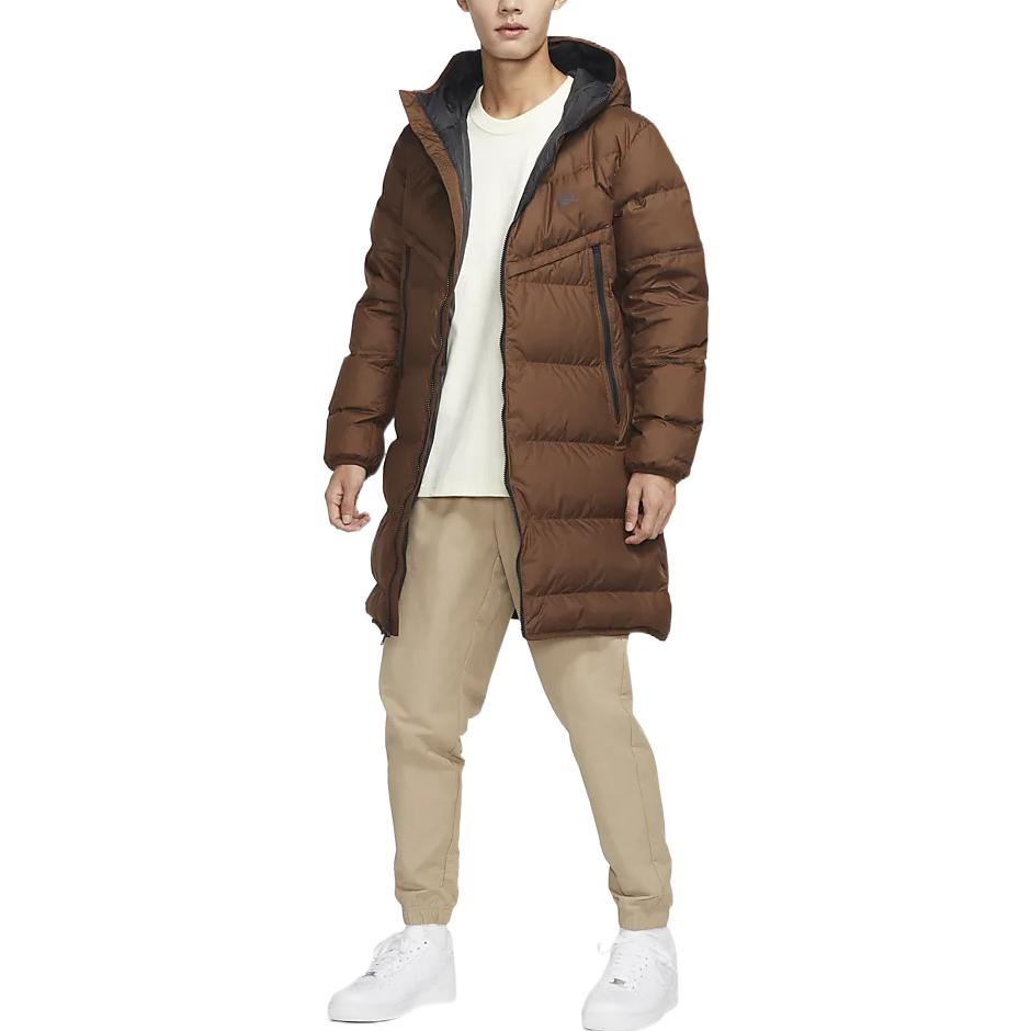 Nike hooded puffer long coat 'Brown' DV1134-259