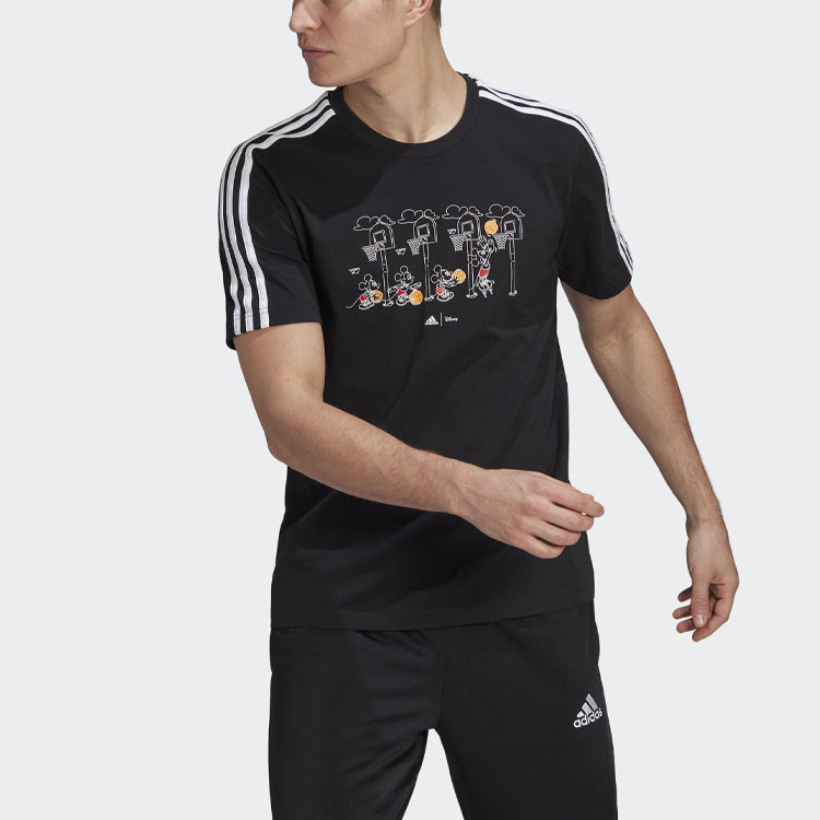 adidas x Disney Crossover M 3s Dsny Bb T Mickey Printing Stripe Sports Short Sleeve Black GL3085