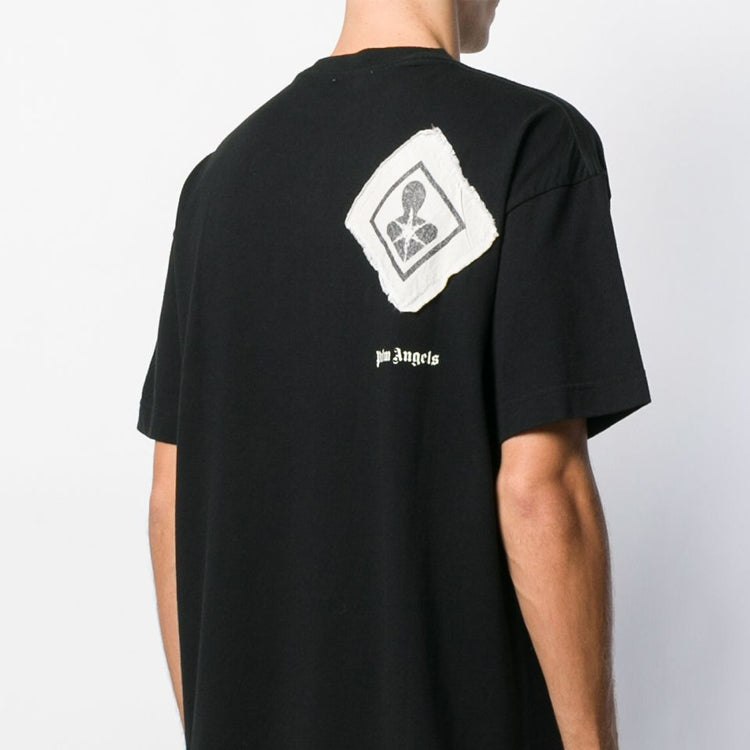 Men's PALM ANGELS Black White Printing Short Sleeve Black PMAA001F194130301088