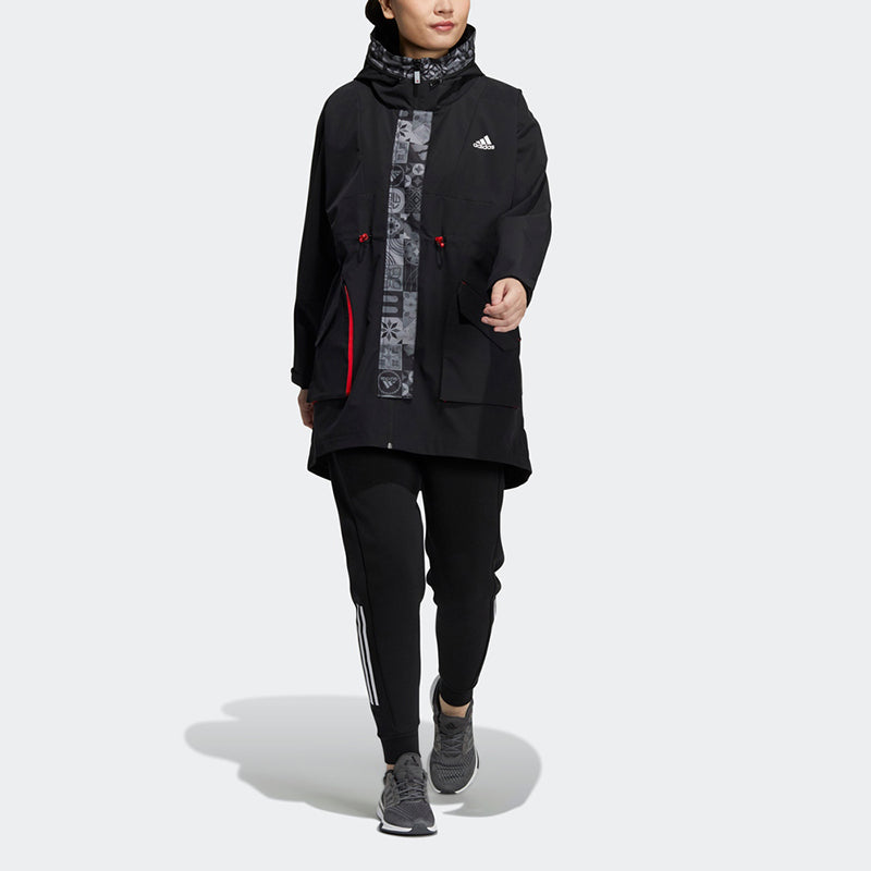 (WMNS) adidas Cny Long Jkt Limited Fleece Lined Stay Warm Mid-Length Woven Hooded Jacket Black HC2792