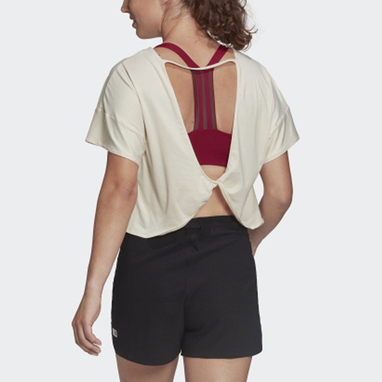 (WMNS) adidas Solid Color Sports Gym Short Sleeve Beige HD9557