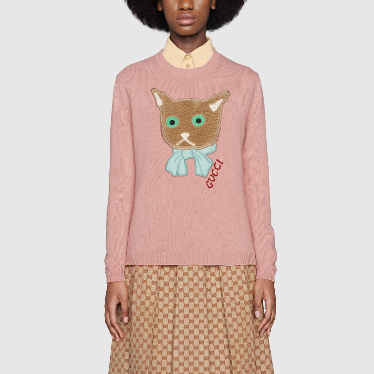 (WMNS) Gucci Wool Jumper With Cat Patch 'Antique Rose' 662173-XKBYI-6183