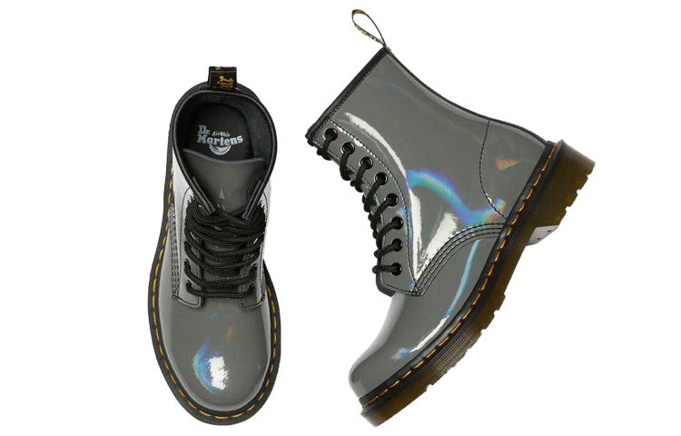 (WMNS) Dr. Martens 1460 Rainbow Patent Lace Up Boots 'Gunmetal' 26705029