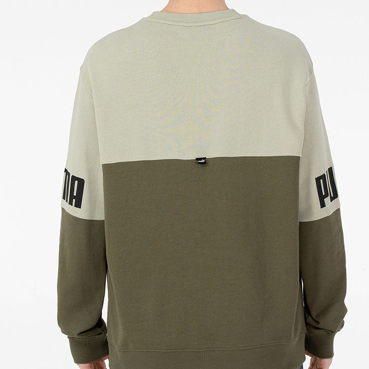 PUMA Power Logo Printing Colorblock Sports Round Neck Pullover Green 670935-32